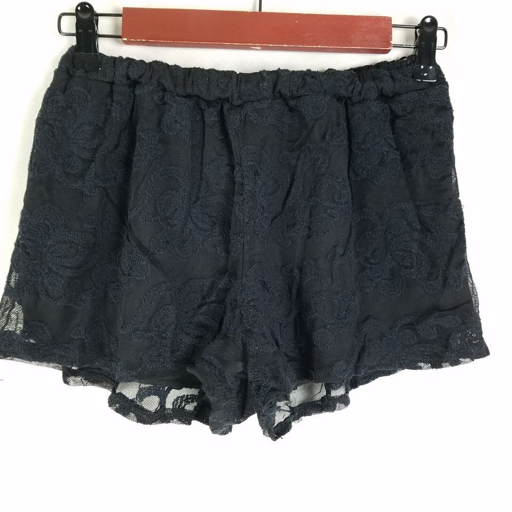 Sage Shorts Womens Small Black Mid Rise Lined Sheer Mesh Lace‎